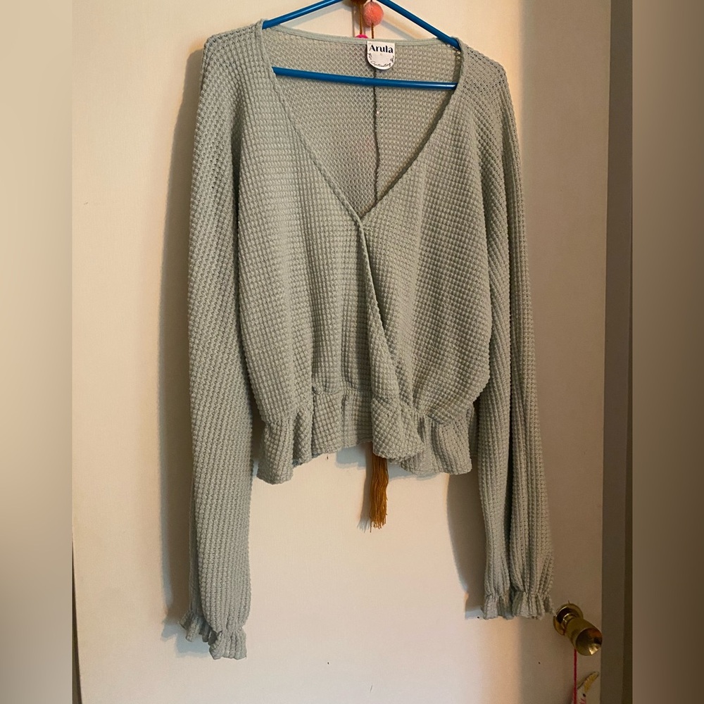 Sage green long sleeve top